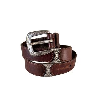 Fossil Western Leather Belt Silver Buckle Women's Medium Embossed